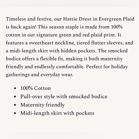 NWT Ivy City Co. SMALL Hattie Smocked pocketed midi dress in Evergreen Plaid red - Picture 3 of 9